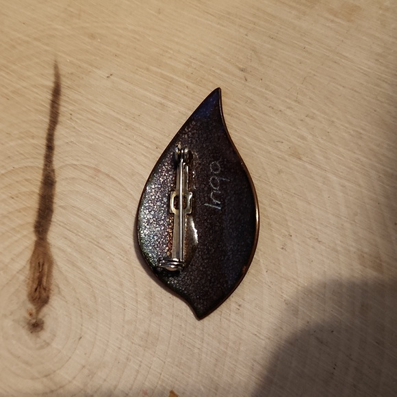 Signed Inga Blue Enamel on Copper Pin - Picture 3 of 5